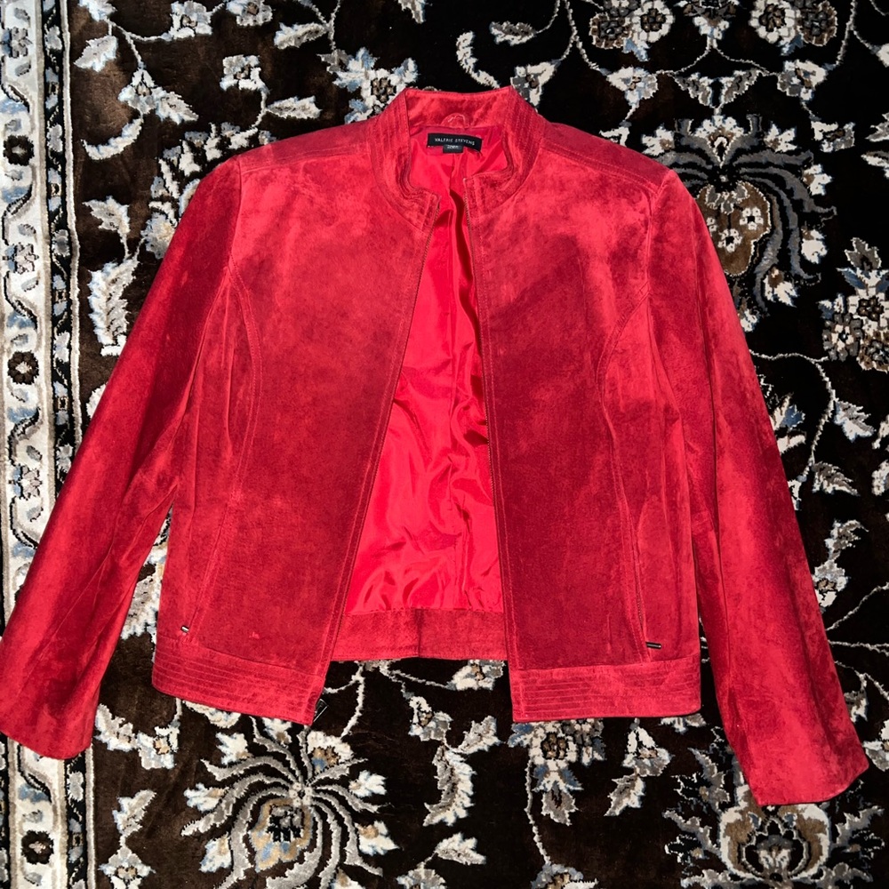 Valerie Stevens Vibrant Red Suede and Leather Blazer
